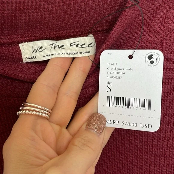 NWT We The Free Gorgeous Cuff Thermal Top - Wild Garnet Combo - Size Small - Picture 7 of 17